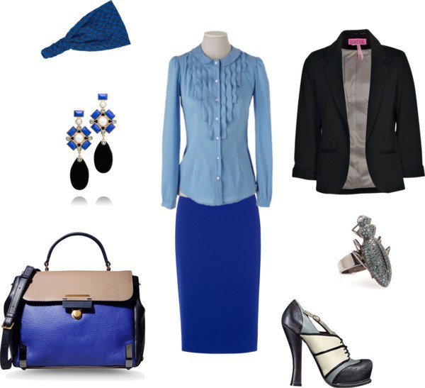 How to: camicia azzurra, blu e nero by annaturcato featuring a blue skirt