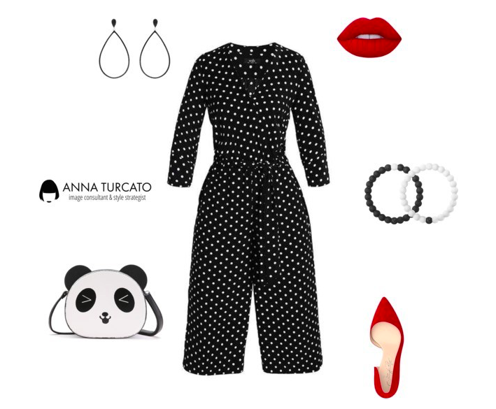 Polka dots jumpsuit by annaturcato featuring a crossbody shoulder bag