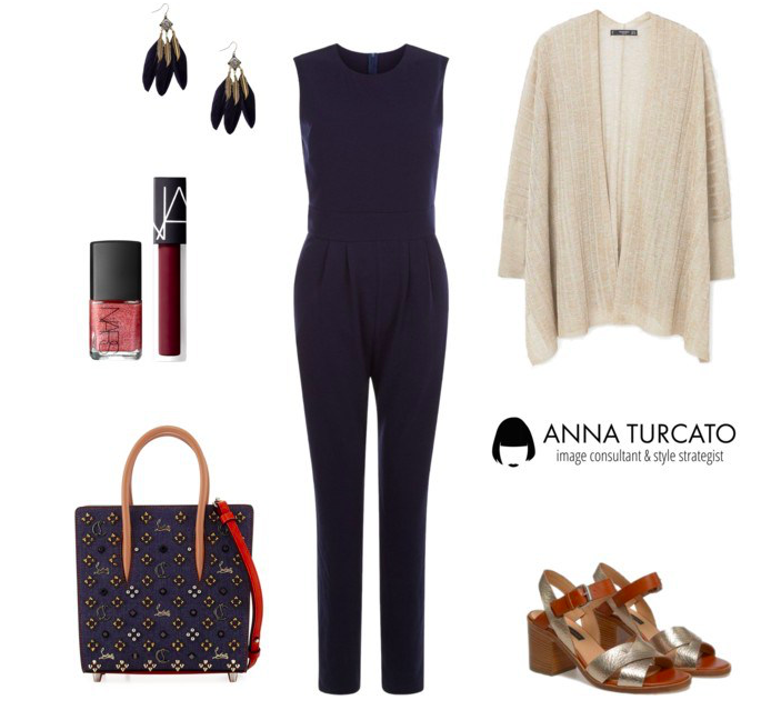 The jumpsuit look by annaturcato featuring a navy blue jumpsuit