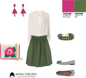 Kale and Pink Yarrow by annaturcato featuring a mini skirt